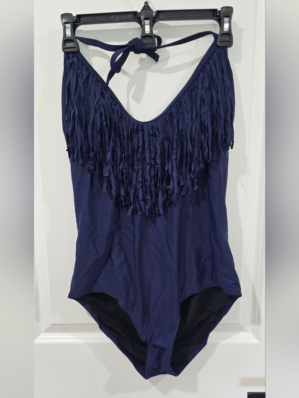 NWT GrandEverest Navy Blue Fringe Front Halter One-Piece Swimsuit XL